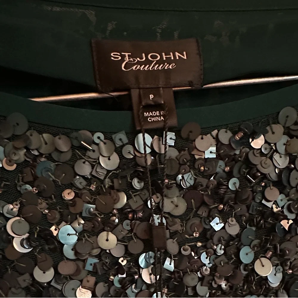 St. John Teal Sequin Asymmetrical Top - Picture 5 of 5